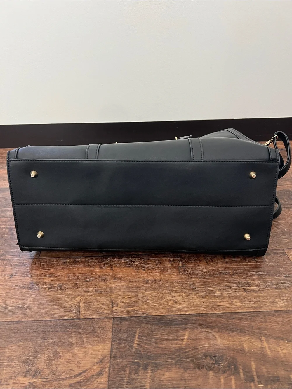 Black Leather Women’s Laptop Bag with Gold Accents